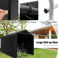 Tangkula 7x5.2Ft Portable Shed, Outdoor Storage Shelter with Waterproof Cover & Roll-up Zipper Door