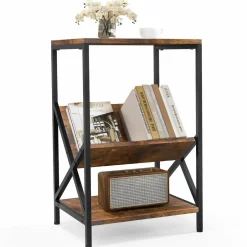 3-Tier Accent End Table with Book Record Shelve