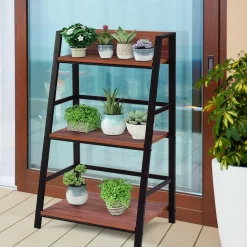 3-Tier Ladder Shelf Home Office Bookshelf Plant Display Stand Storage Shelves Multipurpose Corner Shelf Bookcase