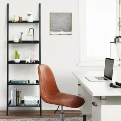 5-Tier Ladder Shelf, Wall-Leaning Bookshelf w/ Open Shelves, Plant Flower Stand