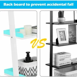 5-Tier Ladder Shelf, Wall-Leaning Bookshelf w/ Open Shelves, Plant Flower Stand