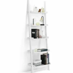 5-Tier Ladder Shelf, Wall-Leaning Bookshelf w/ Open Shelves, Plant Flower Stand