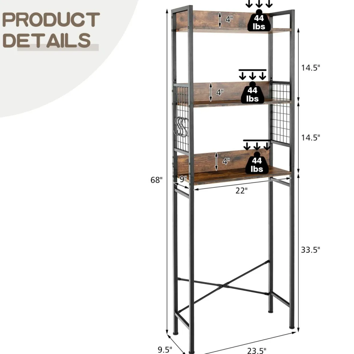 3-Tier Over-The-Toilet Storage Rack