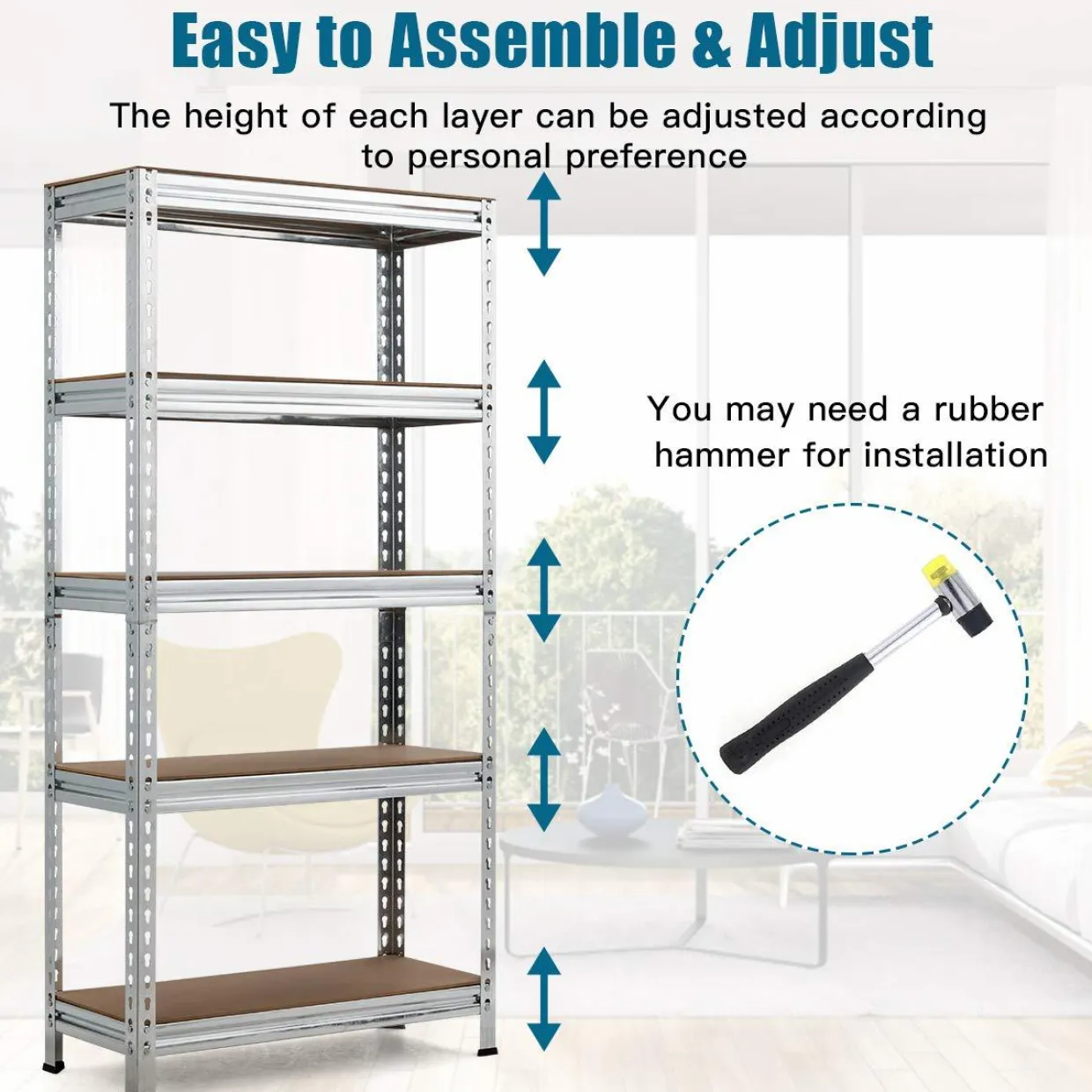 5-Tier Storage Shelves, Heavy Duty Steel Frame Muscle Rack 60in Garage Shelf