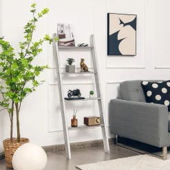 4-Tier Wooden Blanket Ladder, 4.5 ft Farmhouse Storage Rack