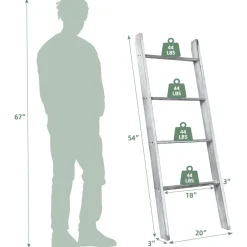 4-Tier Wooden Blanket Ladder, 4.5 ft Farmhouse Storage Rack