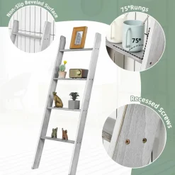 4-Tier Wooden Blanket Ladder, 4.5 ft Farmhouse Storage Rack