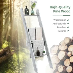 4-Tier Wooden Blanket Ladder, 4.5 ft Farmhouse Storage Rack