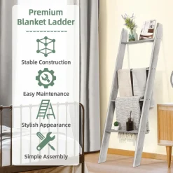 4-Tier Wooden Blanket Ladder, 4.5 ft Farmhouse Storage Rack