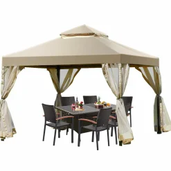 2-Tier 10x10 Feet Patio Gazebo, Outdoor Patio Fully Enclosed Gazebo Canopy Tent w/ Netting