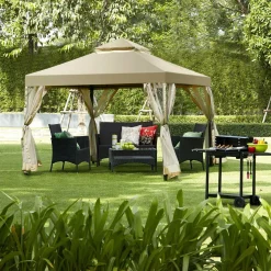 2-Tier 10x10 Feet Patio Gazebo, Outdoor Patio Fully Enclosed Gazebo Canopy Tent w/ Netting