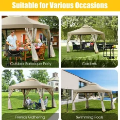 2-Tier 10x10 Feet Patio Gazebo, Outdoor Patio Fully Enclosed Gazebo Canopy Tent w/ Netting