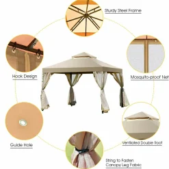 2-Tier 10x10 Feet Patio Gazebo, Outdoor Patio Fully Enclosed Gazebo Canopy Tent w/ Netting