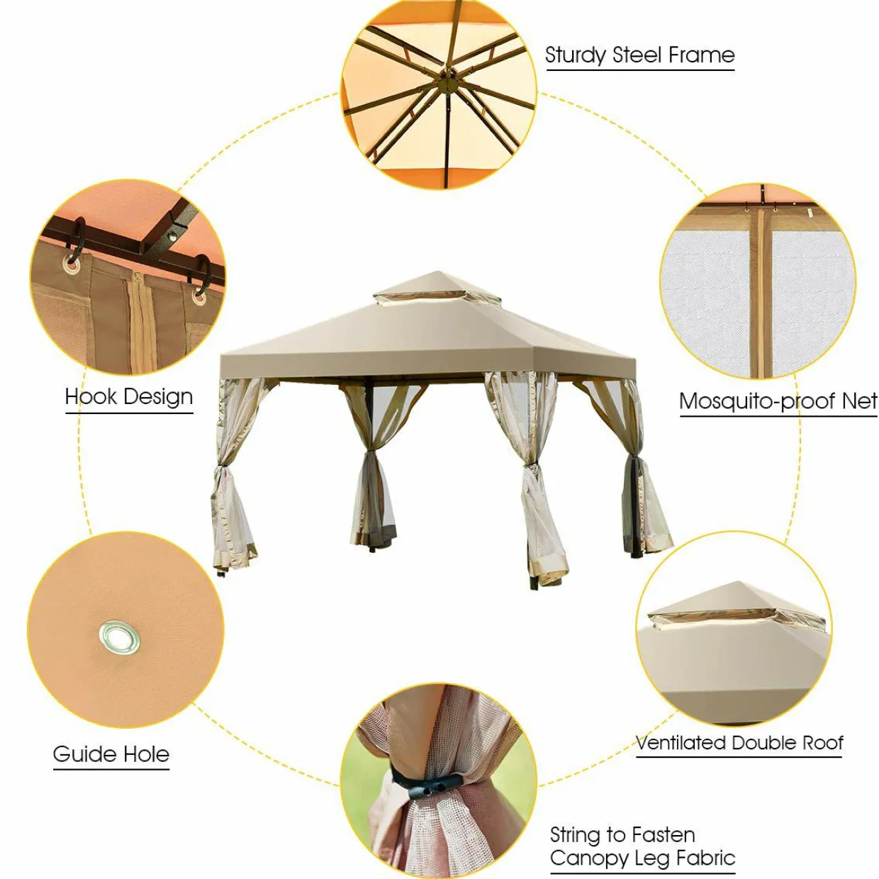 2-Tier 10x10 Feet Patio Gazebo, Outdoor Patio Fully Enclosed Gazebo Canopy Tent w/ Netting