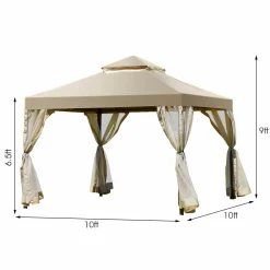 2-Tier 10x10 Feet Patio Gazebo, Outdoor Patio Fully Enclosed Gazebo Canopy Tent w/ Netting