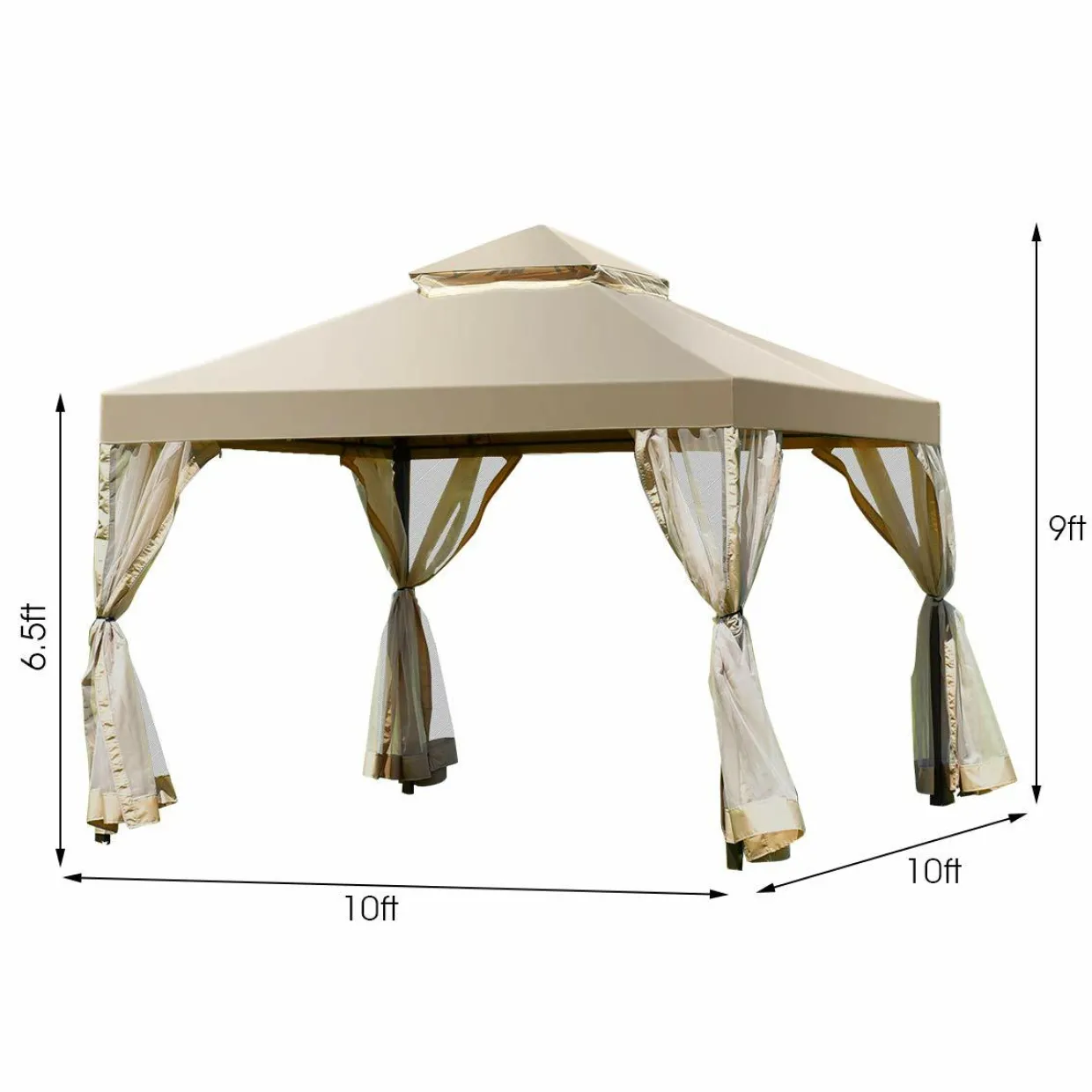 2-Tier 10x10 Feet Patio Gazebo, Outdoor Patio Fully Enclosed Gazebo Canopy Tent w/ Netting