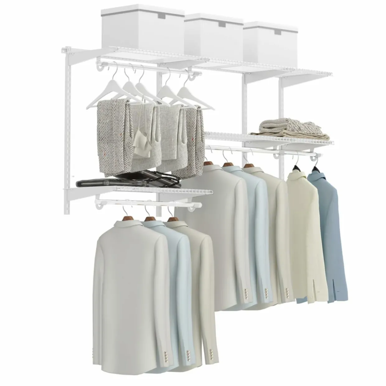 3 to 5 FT Custom Closet Organizer System Kit, Wall-Mounted Storage Organizer with Wire Shelving and Hanging Rods