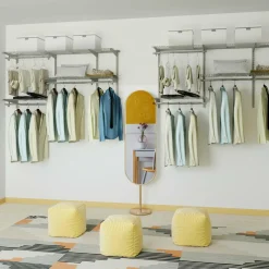 3 to 5 FT Custom Closet Organizer System Kit, Wall-Mounted Storage Organizer with Wire Shelving and Hanging Rods