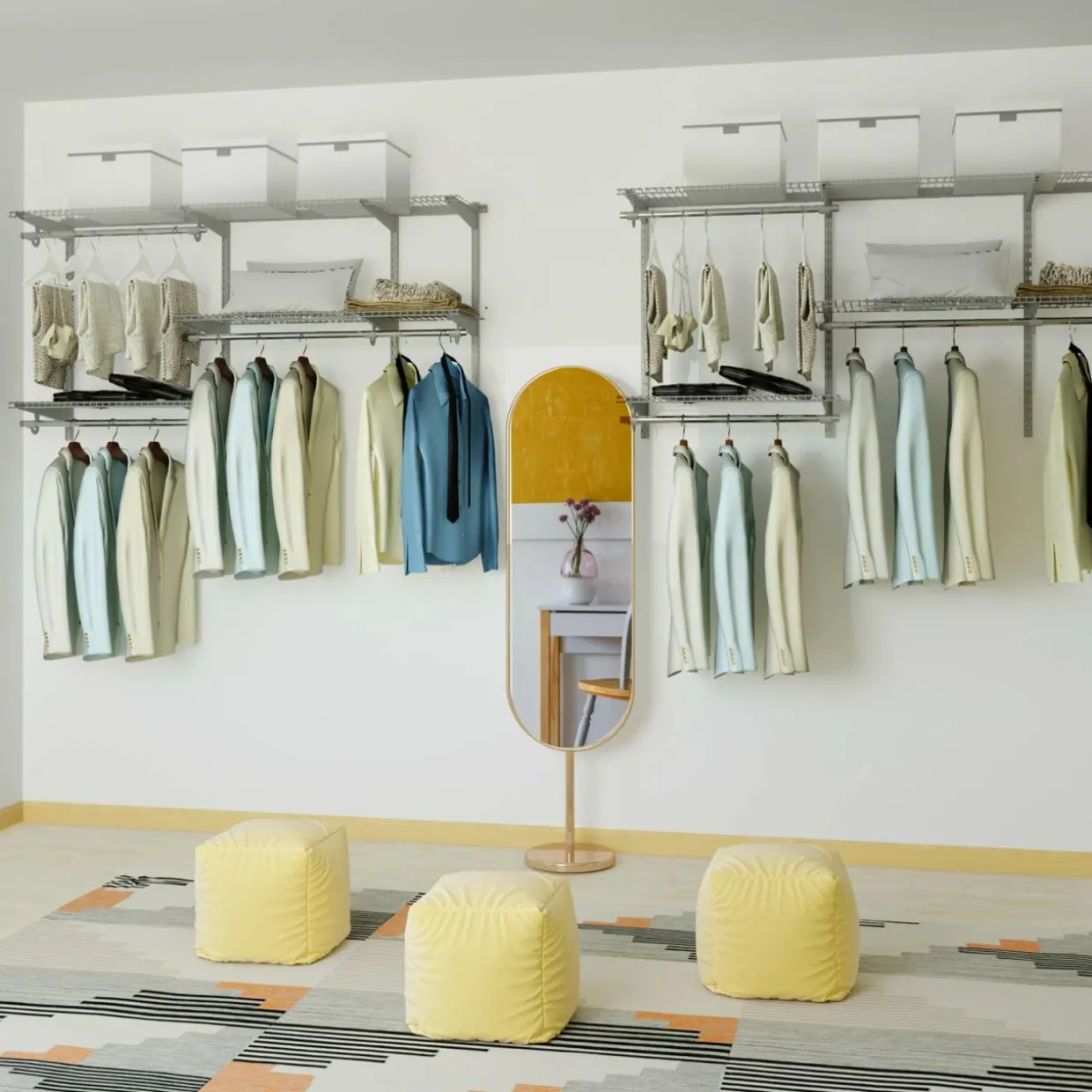 3 to 5 FT Custom Closet Organizer System Kit, Wall-Mounted Storage Organizer with Wire Shelving and Hanging Rods