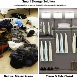 3 to 5 FT Custom Closet Organizer System Kit, Wall-Mounted Storage Organizer with Wire Shelving and Hanging Rods