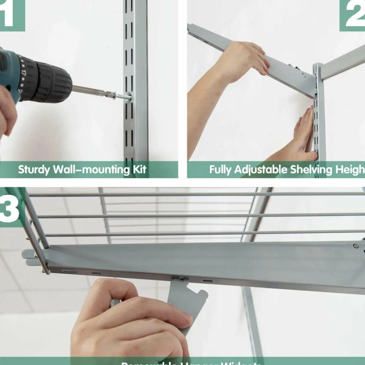 3 to 5 FT Custom Closet Organizer System Kit, Wall-Mounted Storage Organizer with Wire Shelving and Hanging Rods