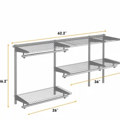 3 to 5 FT Custom Closet Organizer System Kit, Wall-Mounted Storage Organizer with Wire Shelving and Hanging Rods