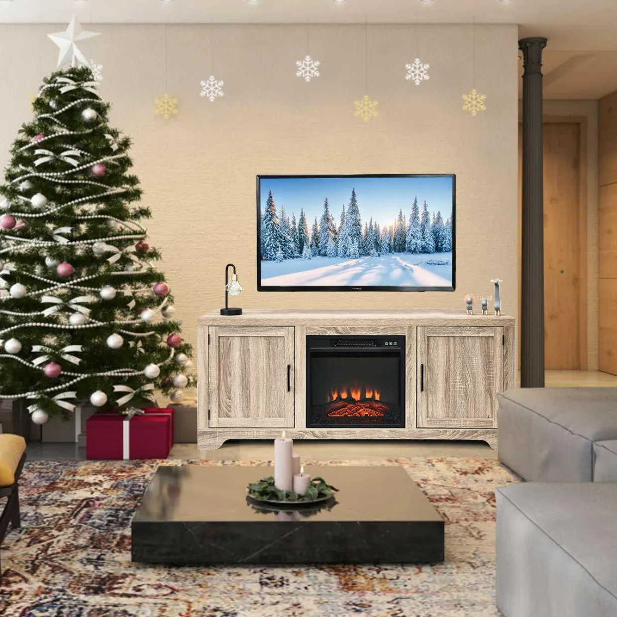 65" TV Stand, Storage Cabinet Console, Television Console (Fireplace not Included)