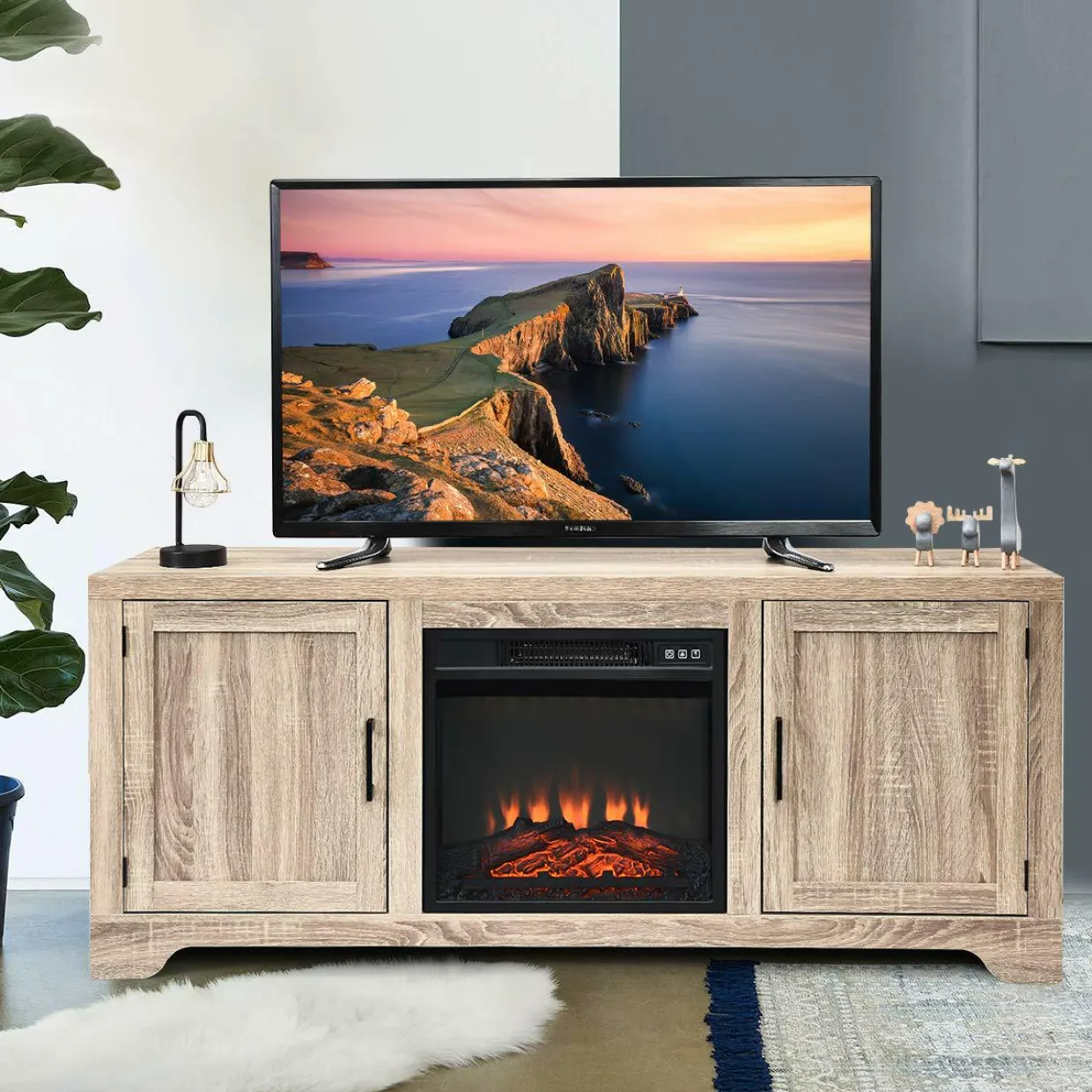 65" TV Stand, Storage Cabinet Console, Television Console (Fireplace not Included)