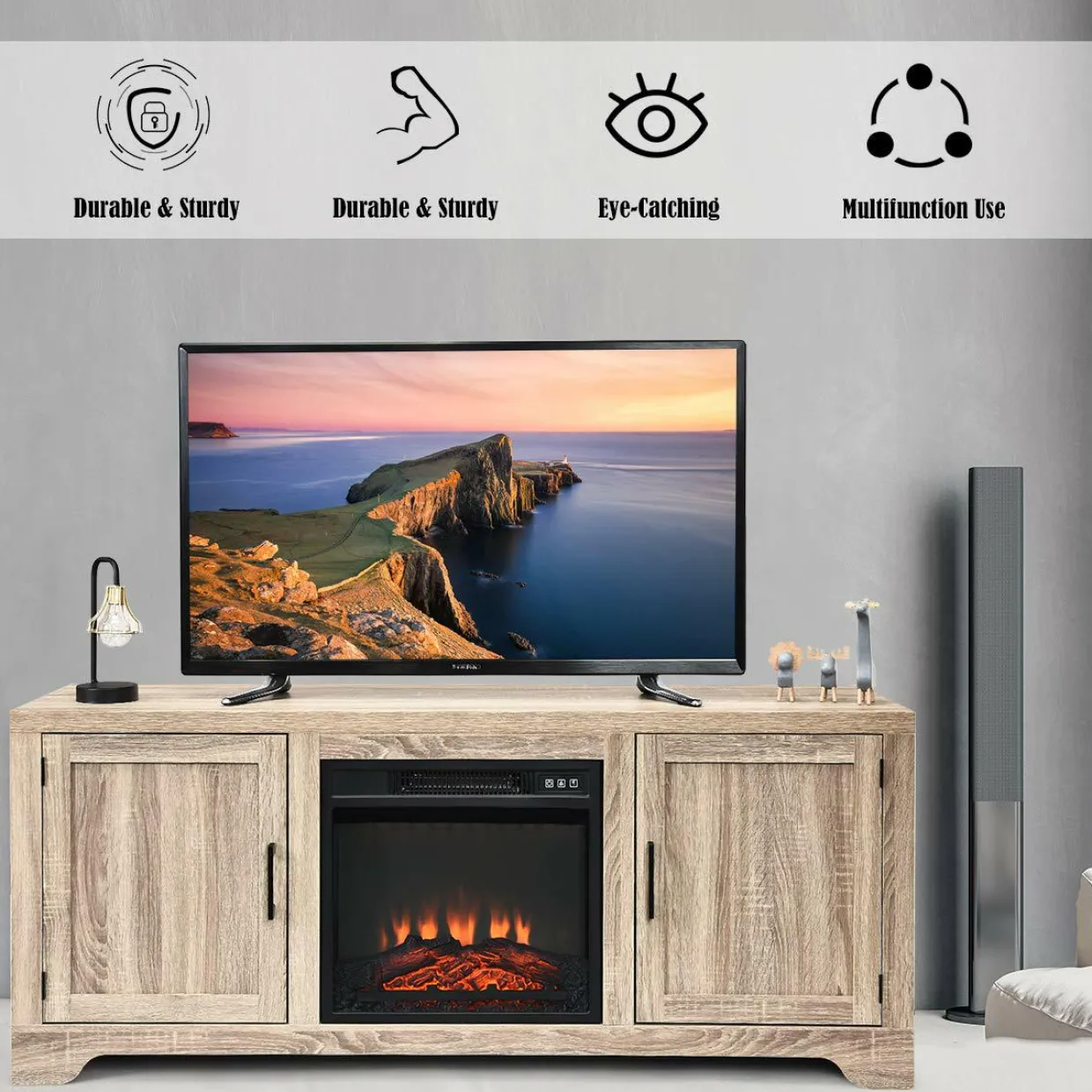 65" TV Stand, Storage Cabinet Console, Television Console (Fireplace not Included)