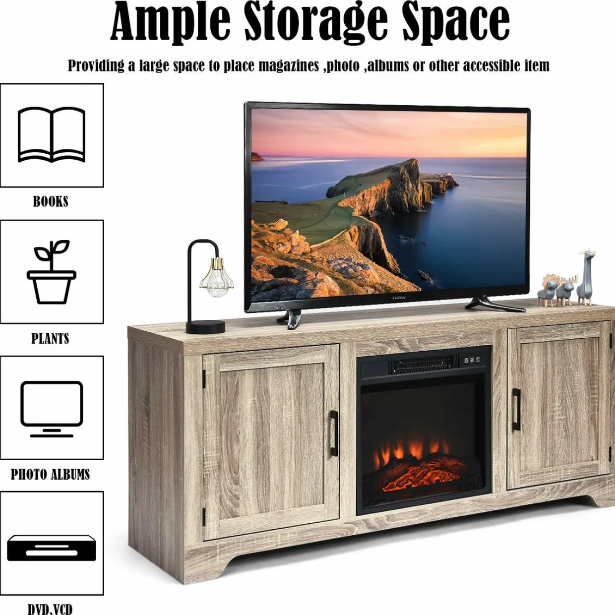 65" TV Stand, Storage Cabinet Console, Television Console (Fireplace not Included)
