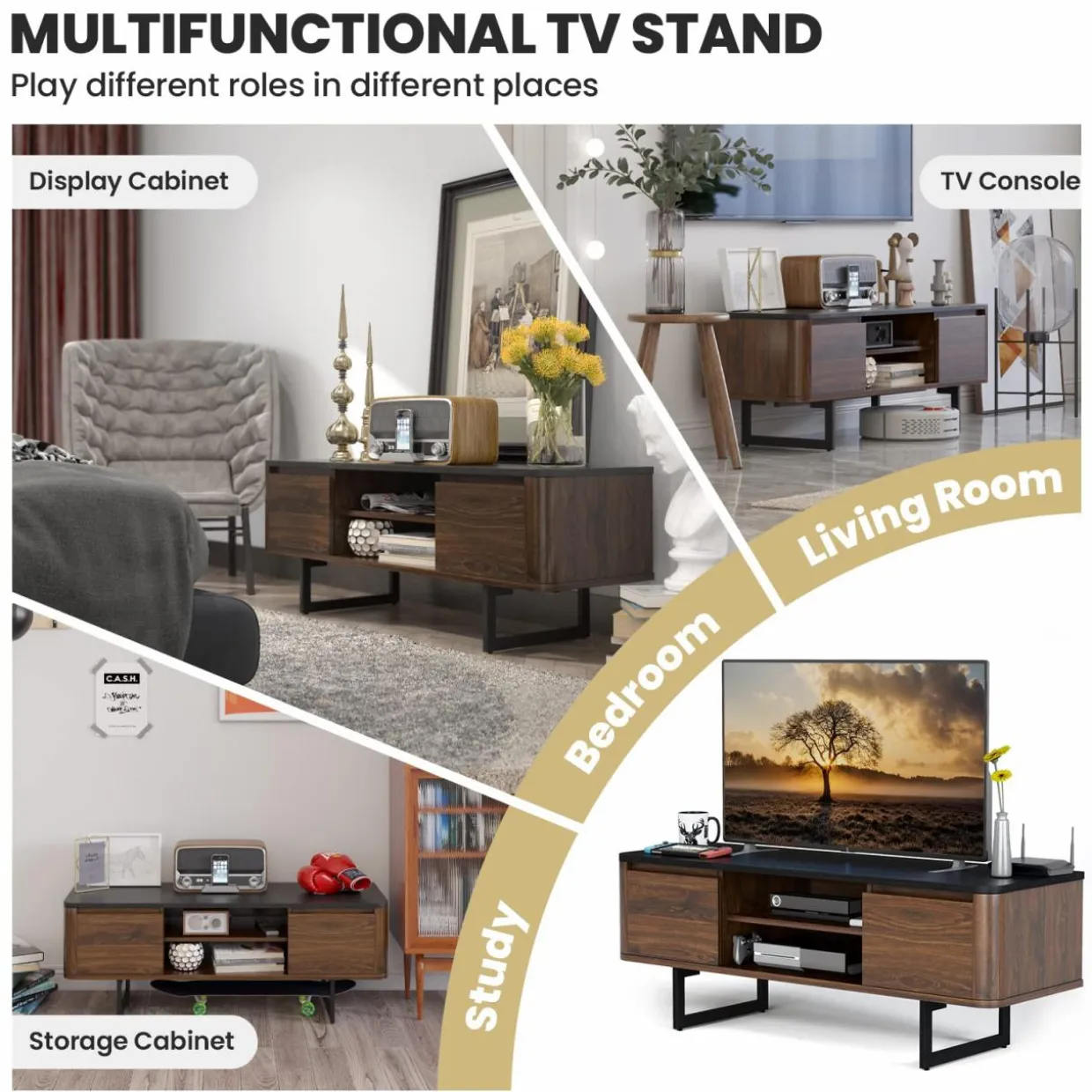 TV Stand with Storage for TVs up to 55 Inch, 2-Door TV Console Table