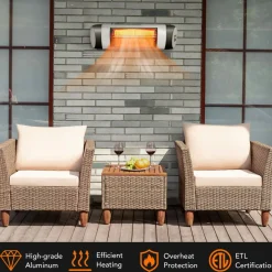 1500W Wall-Mounted Patio Heater, Outdoor Infrared Heater w/ Remote Control