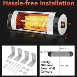 1500W Wall-Mounted Patio Heater, Outdoor Infrared Heater w/ Remote Control