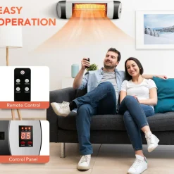1500W Wall-Mounted Patio Heater, Outdoor Infrared Heater w/ Remote Control