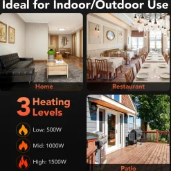 1500W Wall-Mounted Patio Heater, Outdoor Infrared Heater w/ Remote Control