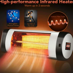 1500W Wall-Mounted Patio Heater, Outdoor Infrared Heater w/ Remote Control