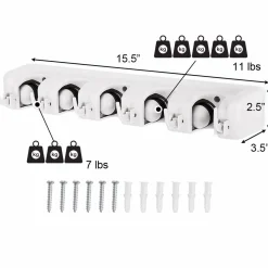 Wall Mount Mop Broom Holder, Hanging Broom Organizer w/ 5 Slots & 6 Hooks