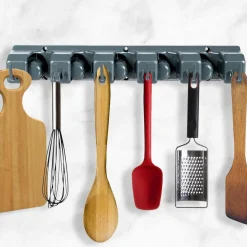 Wall Mount Mop Broom Holder, Hanging Broom Organizer w/ 5 Slots & 6 Hooks