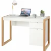 White Computer Desk with Drawer & Cabinet, Wooden Home Office Desk