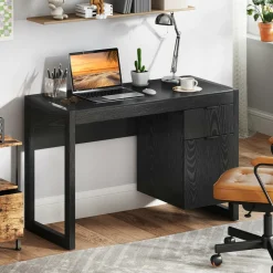 White Computer Desk with Drawer & Cabinet, Wooden Home Office Desk