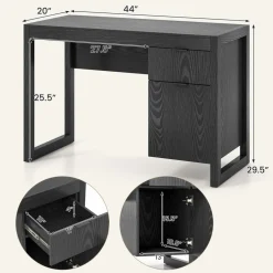 White Computer Desk with Drawer & Cabinet, Wooden Home Office Desk
