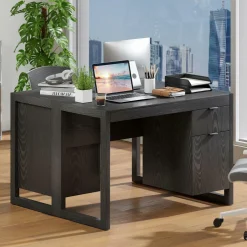 White Computer Desk with Drawer & Cabinet, Wooden Home Office Desk
