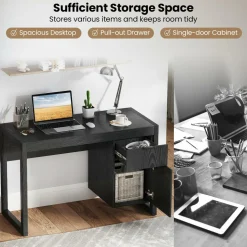 White Computer Desk with Drawer & Cabinet, Wooden Home Office Desk
