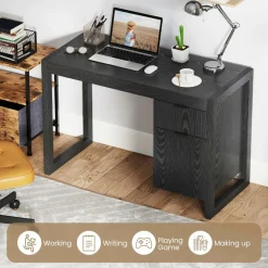 White Computer Desk with Drawer & Cabinet, Wooden Home Office Desk