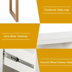 White Computer Desk with Drawer & Cabinet, Wooden Home Office Desk