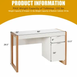 White Computer Desk with Drawer & Cabinet, Wooden Home Office Desk