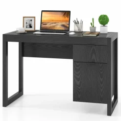 White Computer Desk with Drawer & Cabinet, Wooden Home Office Desk