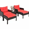 Wicker Furniture Set 5 Pieces PE Wicker Rattan Outdoor All Weather Cushioned Sofas and Ottoman Set