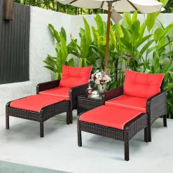 Wicker Furniture Set 5 Pieces PE Wicker Rattan Outdoor All Weather Cushioned Sofas and Ottoman Set