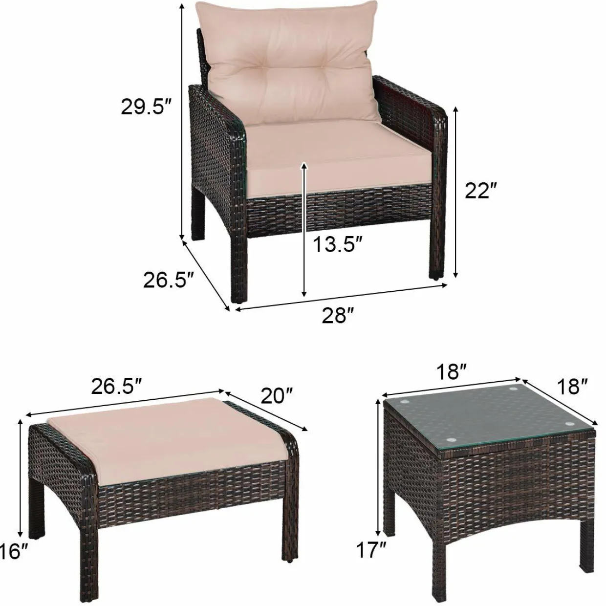 Wicker Furniture Set 5 Pieces PE Wicker Rattan Outdoor All Weather Cushioned Sofas and Ottoman Set